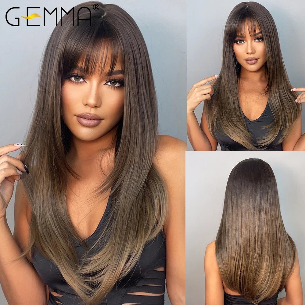 Ombre Blonde Wig with Bangs