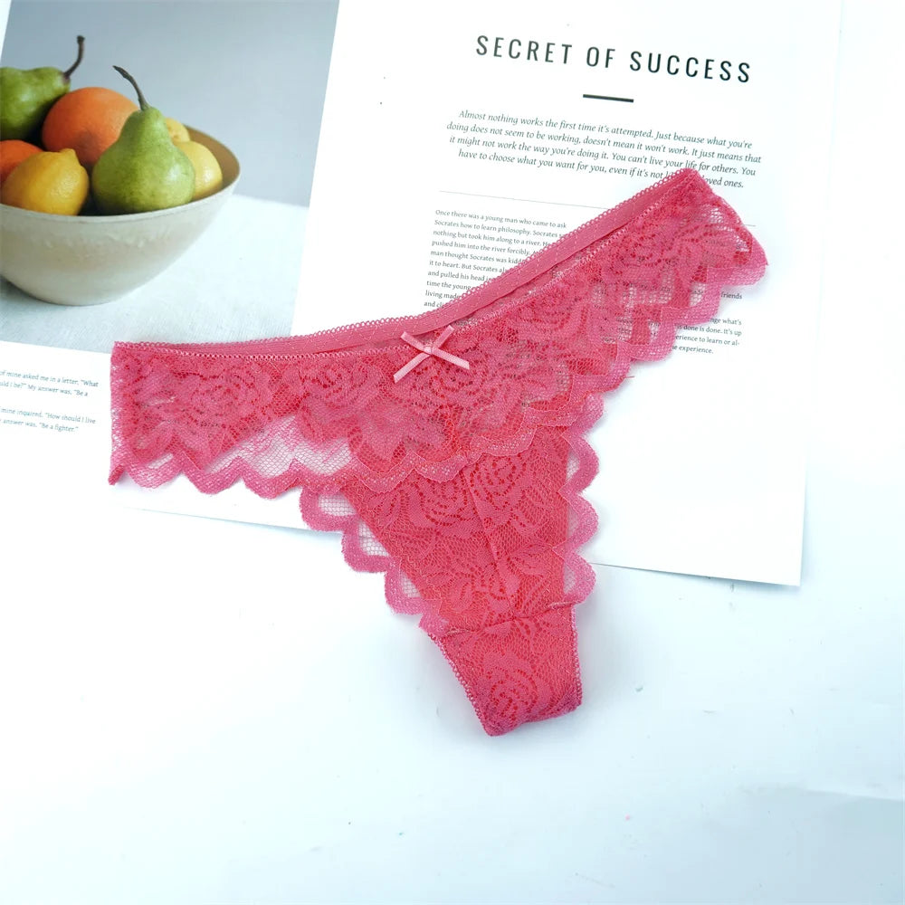 Sheer Lace Thong Panties 3PC