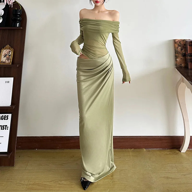 Mesh One Shoulder Long Dress