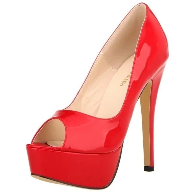 Patent Peep Toe Platform Heels