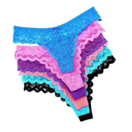 Sheer Lace Thong Panties 3PC