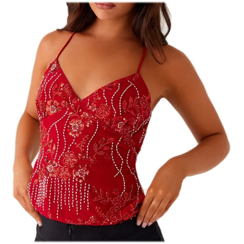 Sequin Halter Crop Top